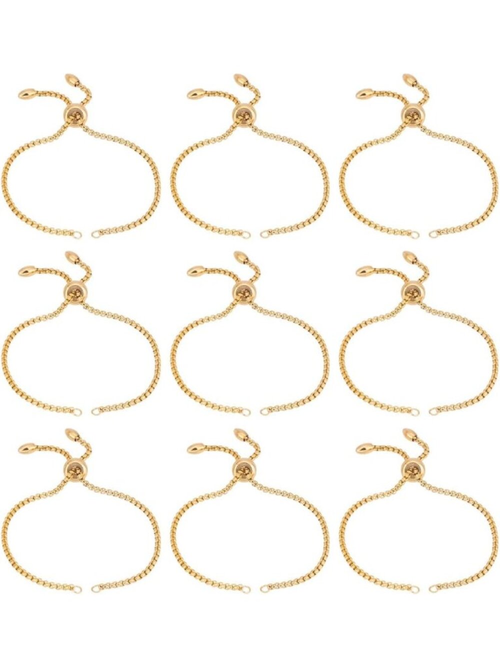 10pcs Adjustable Stainless Steel Slider Bracelets, Gold Bolo Chain Extenders for